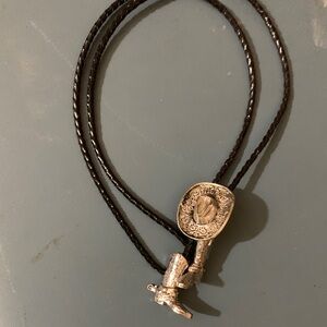 Silver & Black Western Cowboy Hat/Boots Bolo Tie